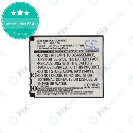 Batéria pre Kodak PIXPRO SP1, Kodak PIXPRO SP1 HD, 1000mAh, Li-Ion, 3.7V, D-LI106, HQ