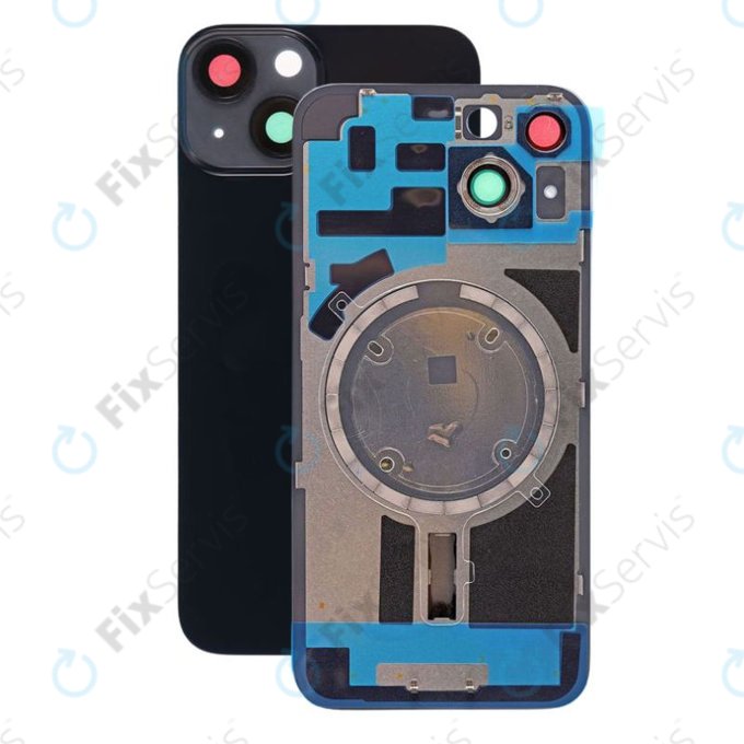 Apple iPhone 14 - Sklo Zadného Housingu + Sklíčko Kamery + Kovový Pliešok + Magsafe Magnet (Midnight)