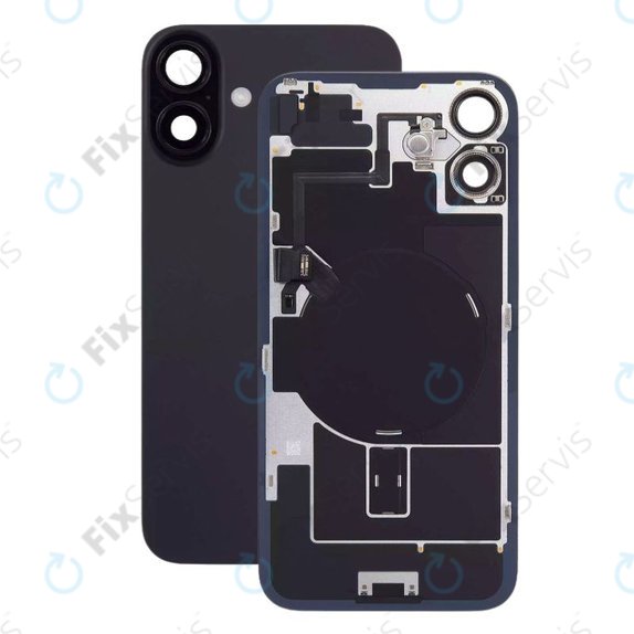 Apple iPhone 16 - Sklo Zadného Housingu + Sklíčko Kamery + Kovový Pliešok + Magsafe Magnet + Flex Kábel (Black)