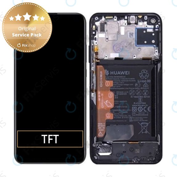 Huawei P40 lite - LCD Displej + Dotykové Sklo + Rám + Batéria (Midnight Black) - 02353KFU Genuine Service Pack
