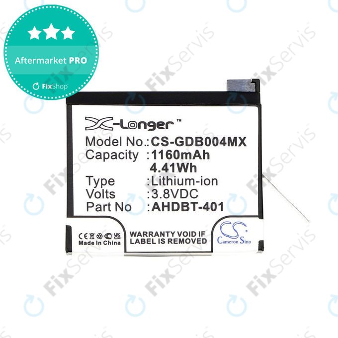 Batéria pre GoPro Hero 4, 1160mAh, Li-Ion, 3.8V, AHDBT-401, HQ