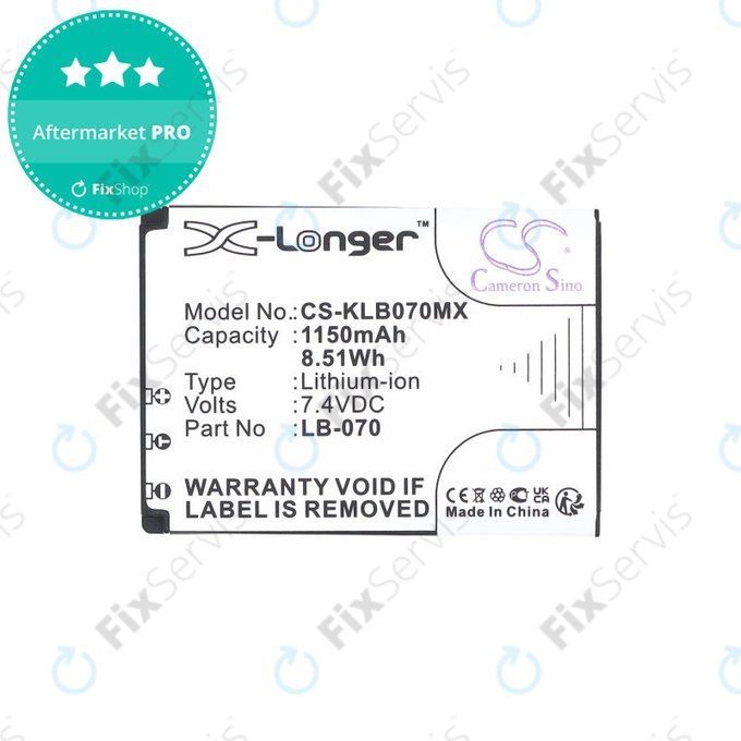 Batéria pre Kodak PIXPRO S1, AZ651, AZ652, AZ901, 1150mAh, Li-Ion, 7.4V, LB-070, HQ