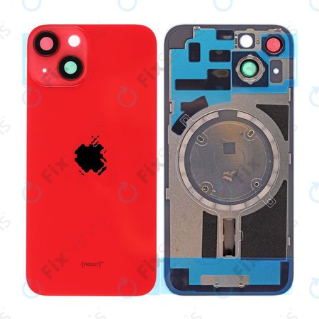 Apple iPhone 14 - Sklo Zadného Housingu + Sklíčko Kamery + Kovový Pliešok + Magsafe Magnet (Red)