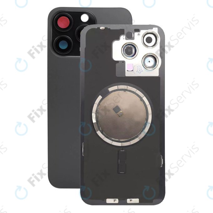 Apple iPhone 15 Pro Max - Sklo Zadného Housingu + Sklíčko Kamery + Kovový Pliešok + Magsafe Magnet (Black Titanium)