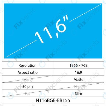 11.6 LCD Slim Matný 30 pin HD (Bočné úchyty)