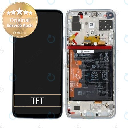 Huawei P40 Lite 5G - LCD Displej + Dotykové Sklo + Rám + Batéria (Space Silver) - 02353SUQ Genuine Service Pack