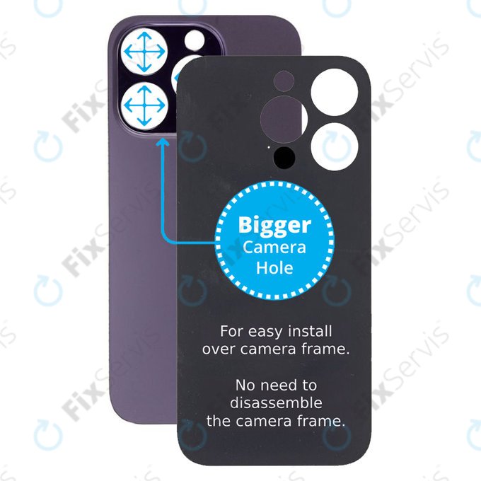 Apple iPhone 14 Pro - Sklo Zadného Housingu so Zväčšeným Otvorom na Kameru (Deep Purple)