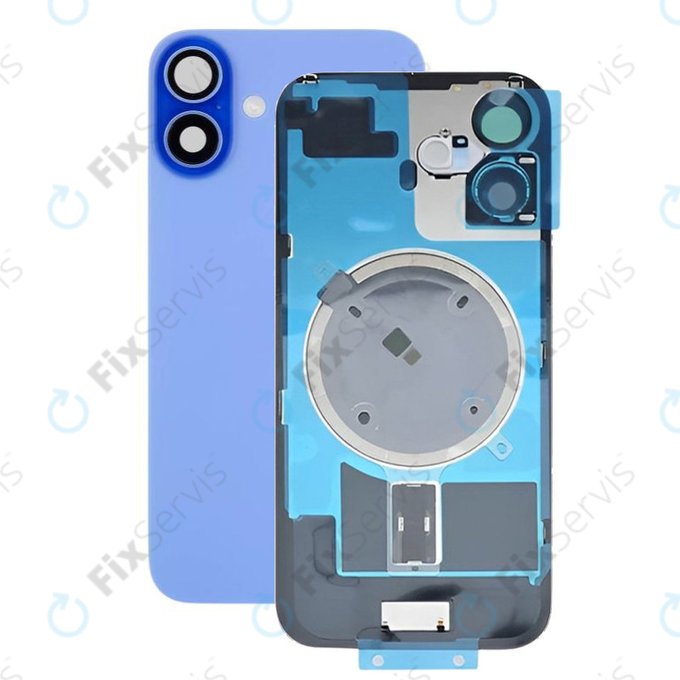 Apple iPhone 16 - Sklo Zadného Housingu + Sklíčko Kamery + Kovový Pliešok + Magsafe Magnet (Ultramarine)