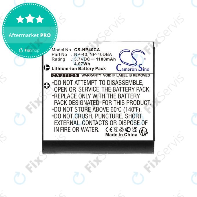 Batéria pre Casio Exilim Ex-FC100, 1100mAh, Li-Ion, 3.7V, NP-40, HQ