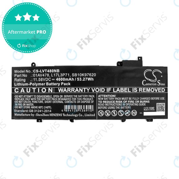 Batéria pre Lenovo ThinkPad T480S, 4600mAh, Li-Pol, 11.58V, 01AV478, HQ