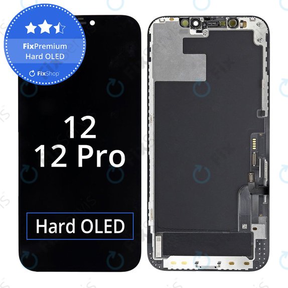 Displej Hard OLED pre iPhone 12, 12 Pro, Dotykové sklo s rámom, FixPremium