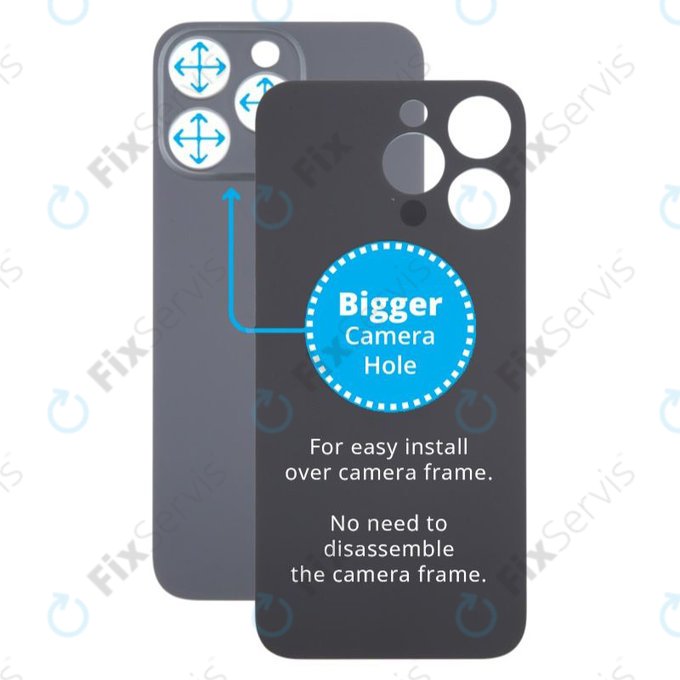 Apple iPhone 15 Pro Max - Sklo Zadného Housingu so Zväčšeným Otvorom na Kameru (Black Titanium)