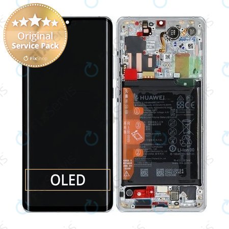 Huawei P30 Pro, P30 Pro 2020 - LCD Displej + Dotykové Sklo + Rám + Batéria (Silver Frost) - 02353SBC Genuine Service Pack