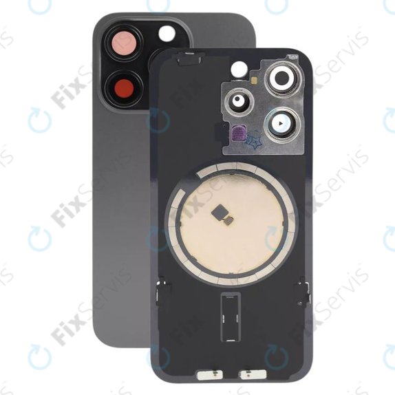 Apple iPhone 15 Pro - Sklo Zadného Housingu + Sklíčko Kamery + Kovový Pliešok + Magsafe Magnet (Black Titanium)