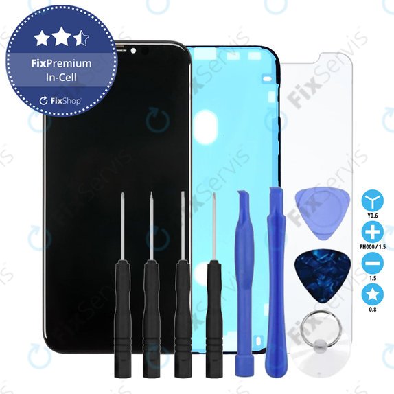 Displej In-Cell pre iPhone XR, Dotykové sklo s rámom, Lepka (Adhesive), Tvrdené sklo, Sada náradia, FixPremium