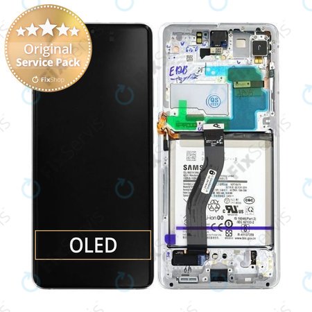 Samsung Galaxy S21 Ultra G998B - LCD Displej + Dotykové Sklo + Rám + Batéria (Phantom Silver) - GH82-24591B, GH82-24925B Genuine Service Pack