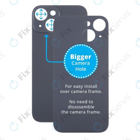 Apple iPhone 15 - Sklo Zadného Housingu so Zväčšeným Otvorom na Kameru (Black)