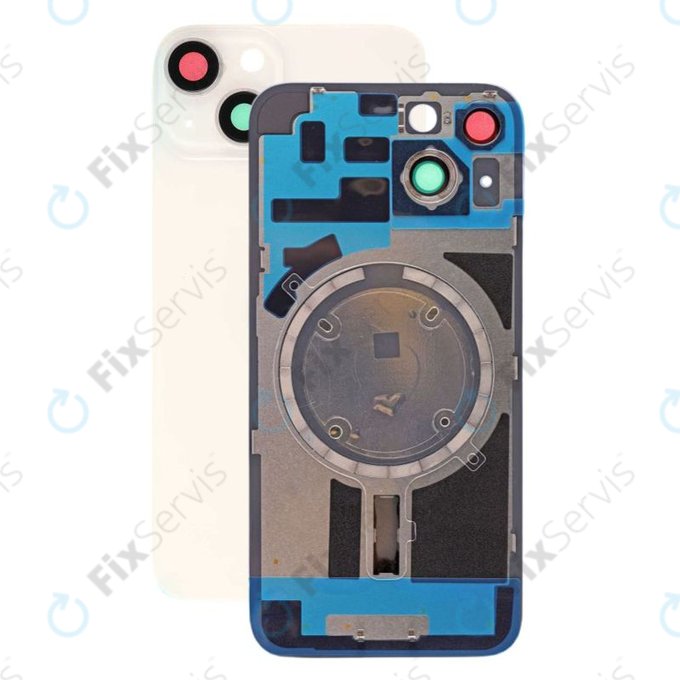 Apple iPhone 14 - Sklo Zadného Housingu + Sklíčko Kamery + Kovový Pliešok + Magsafe Magnet (Starlight)