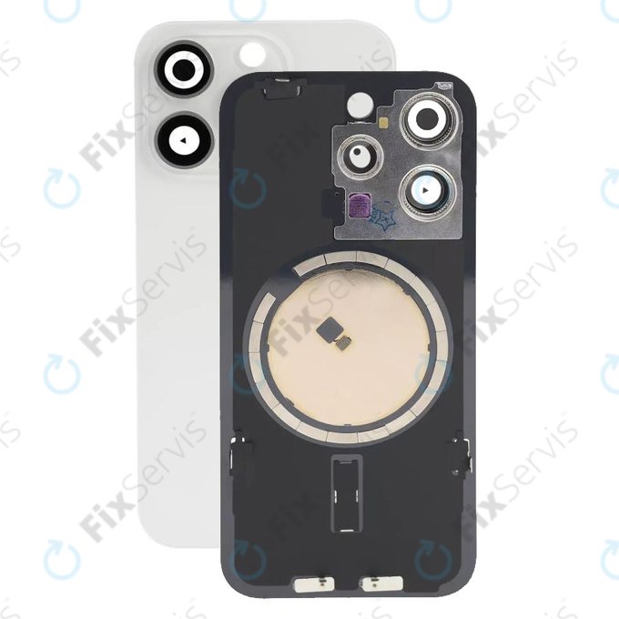 Apple iPhone 15 Pro - Sklo Zadného Housingu + Sklíčko Kamery + Kovový Pliešok + Magsafe Magnet (White Titanium)
