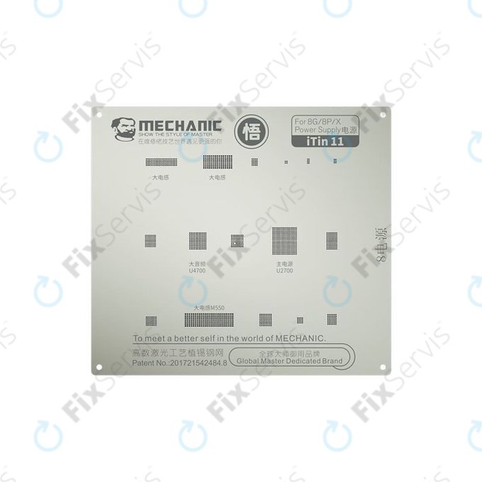 Mechanic iTin 11 - Oceľová Šablóna Základnej Dosky pre iPhone 8, 8 Plus, X