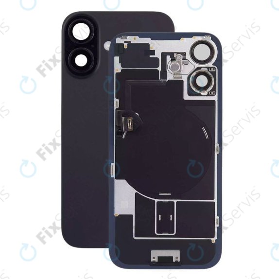 Apple iPhone 16 Plus - Sklo Zadného Housingu + Sklíčko Kamery + Kovový Pliešok + Magsafe Magnet + Flex Kábel (Black)