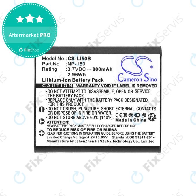 Batéria pre Olympus MJU, Casio Exilim, Kodak PIXPRO, 800mAh, Li-Ion, 3.7V, NP-150, HQ