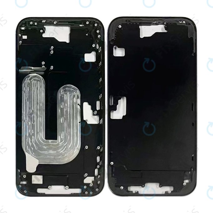 Apple iPhone 16 - Stredný Rám + Tlačidlá Zapínania + Hlasitosti (Black)