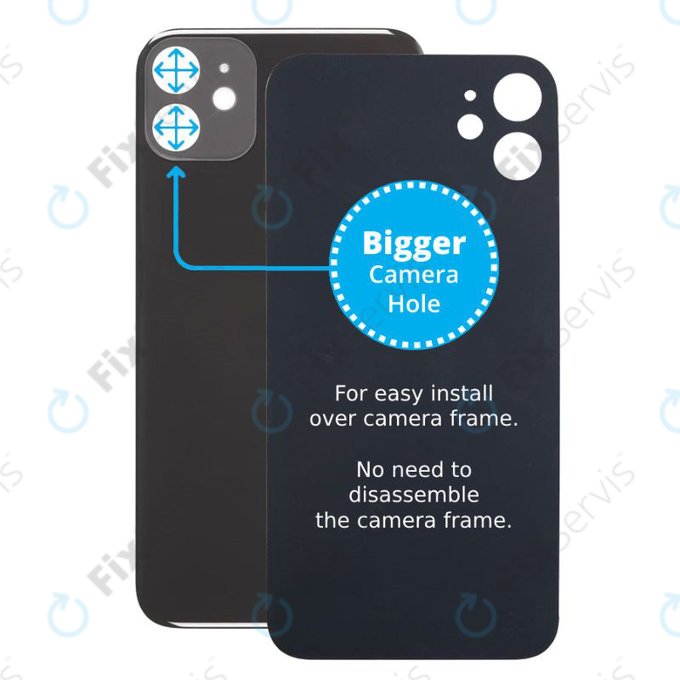 Apple iPhone 11 - Sklo Zadného Housingu so Zväčšeným Otvorom na Kameru (Black)