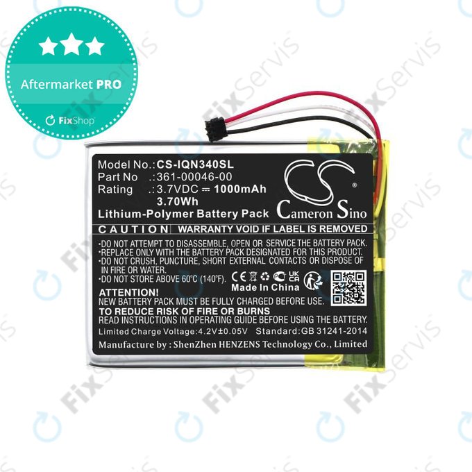 Batéria pre Garmin Dash Cam 20, Nuvi 3400, 1000mAh, Li-Pol, 3.7V, 361-00046-00, HQ