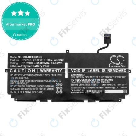 Batéria pre Dell XPS 13 9300, 9380, 9310, 6500mAh, Li-Pol, 7.6V, 2XXFW, HQ