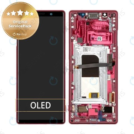 Sony Xperia 5 - LCD displej + Dotykové sklo + Rám (Red) - 1319-9456 Genuine Service Pack