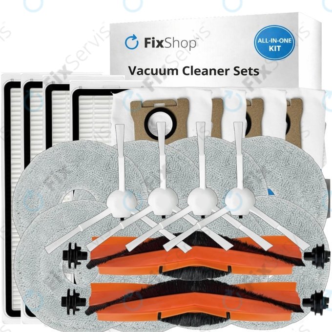 Sada náhradných dielov pre Xiaomi Mi Robot Vacuum S20+, S10+, X20+, X10+ (2x Hlavná kefa, 4x Filter, 4x Bočná kefa - Biela, 8x Mopovacia utierka, 4x Prachové vrecko)