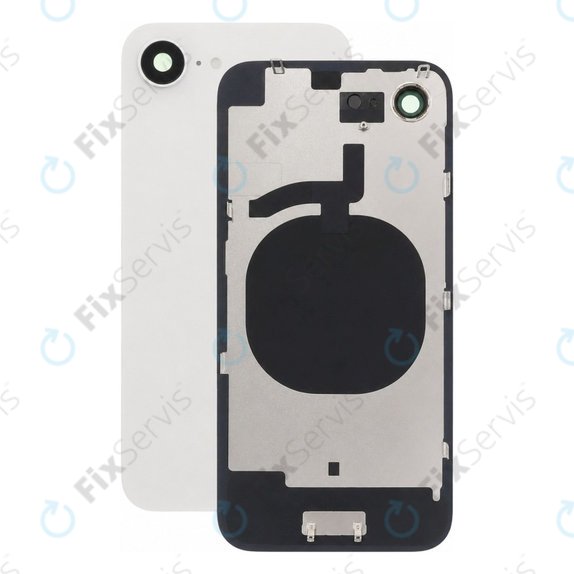 Apple iPhone 16e - Sklo Zadného Housingu + Sklíčko Kamery + Kovový Pliešok (White)
