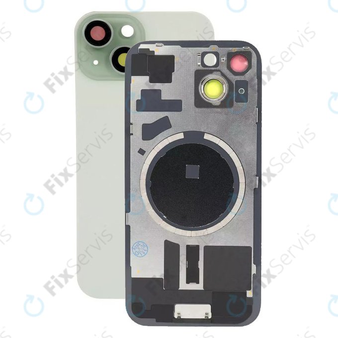 Apple iPhone 15 - Sklo Zadného Housingu + Sklíčko Kamery + Kovový Pliešok + Magsafe Magnet (Green)