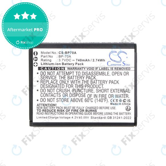 Batéria pre Samsung ES, ST, 740mAh, Li-Ion, 3.7V, BP-70A, HQ