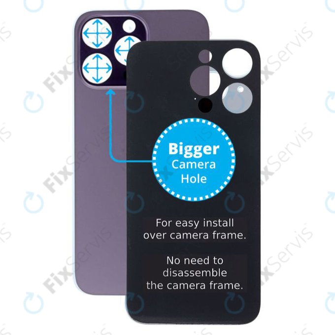 Apple iPhone 14 Pro Max - Sklo Zadného Housingu so Zväčšeným Otvorom na Kameru (Deep Purple)