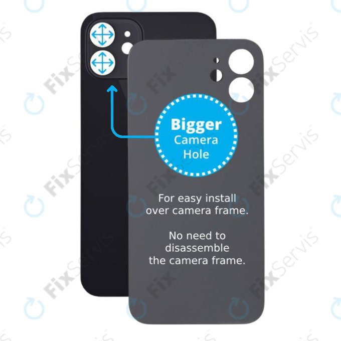 Apple iPhone 12 - Sklo Zadného Housingu so Zväčšeným Otvorom na Kameru (Black)