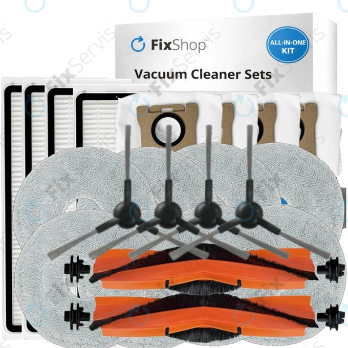 Sada náhradných dielov pre Xiaomi Mi Robot Vacuum S20+, S10+, X20+, X10+ (2x Hlavná kefa, 4x Filter, 4x Bočná kefa - čierna, 8x Mopovacia utierka, 4x Prachové vrecko)