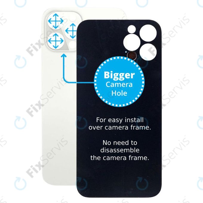 Apple iPhone 12 Pro Max - Sklo Zadného Housingu so Zväčšeným Otvorom na Kameru (Silver)