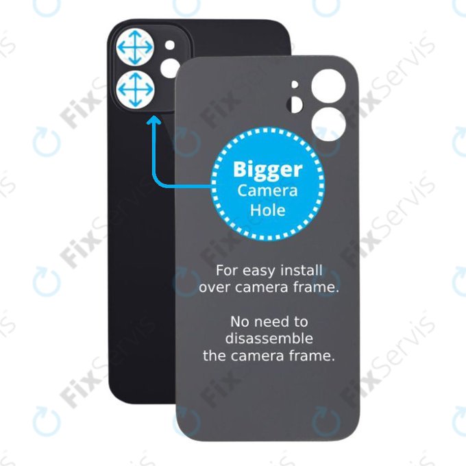 Apple iPhone 12 Mini - Sklo Zadného Housingu so Zväčšeným Otvorom na Kameru (Black)