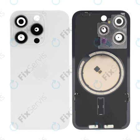 Apple iPhone 15 Pro - Sklo Zadného Housingu + Sklíčko Kamery + Kovový Pliešok + Magsafe Magnet (White Titanium)