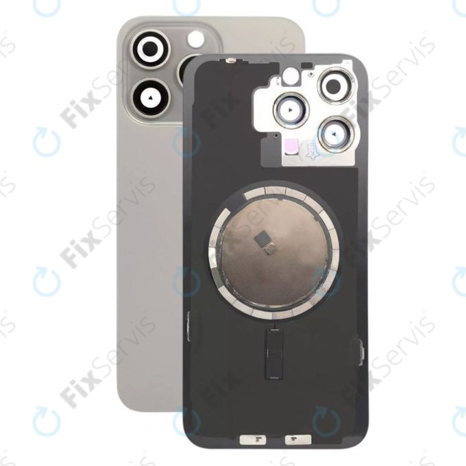 Apple iPhone 15 Pro Max - Sklo Zadného Housingu + Sklíčko Kamery + Kovový Pliešok + Magsafe Magnet (Natural Titanium)