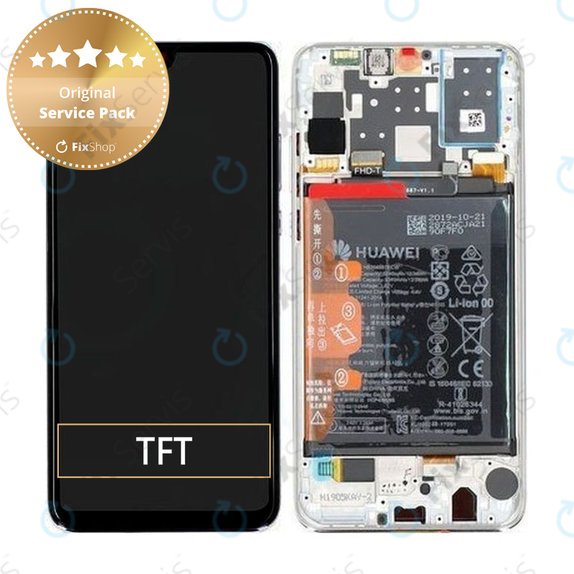 Huawei P30 Lite (2020) - LCD Displej + Dotykové Sklo + Rám + Batéria (Pearl White) - 02352PJN Genuine Service Pack
