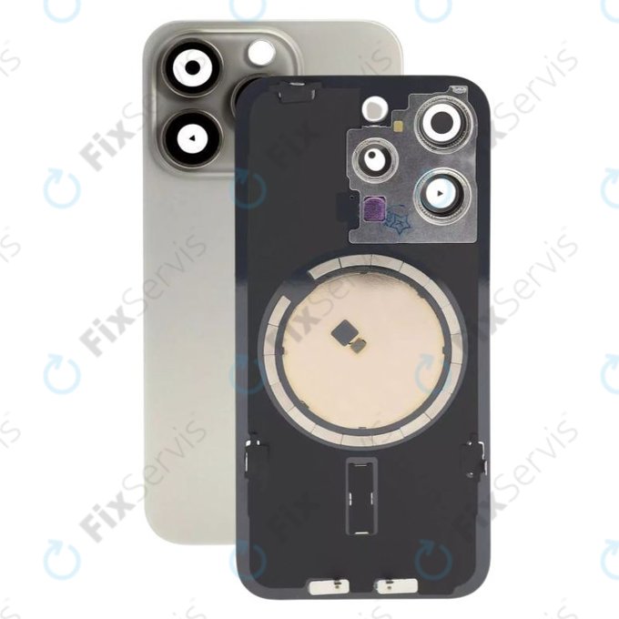 Apple iPhone 15 Pro - Sklo Zadného Housingu + Sklíčko Kamery + Kovový Pliešok + Magsafe Magnet (Natural Titanium)
