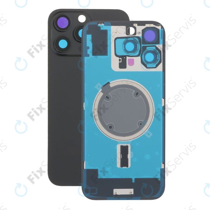 Apple iPhone 16 Pro Max - Sklo Zadného Housingu + Sklíčko Kamery + Kovový Pliešok + Magsafe Magnet (Black Titanium)