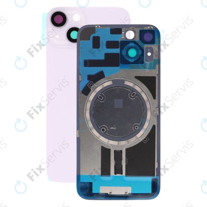 Apple iPhone 14 - Sklo Zadného Housingu + Sklíčko Kamery + Kovový Pliešok + Magsafe Magnet (Purple)