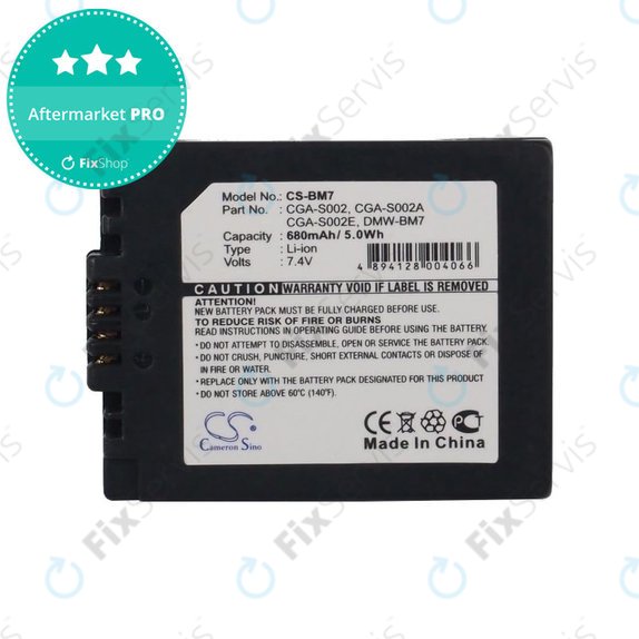 Batéria pre Panasonic DMC-FZ10, 680mAh, Li-Ion, 7.4V, CGA-S002, HQ