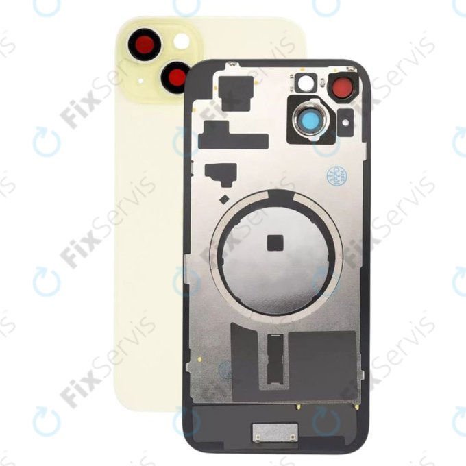 Apple iPhone 15 Plus - Sklo Zadného Housingu + Sklíčko Kamery + Kovový Pliešok + Magsafe Magnet (Yellow)