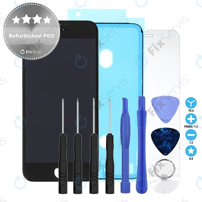 Apple iPhone 8, SE (2020), SE (2022) - LCD Displej + Dotykové Sklo + Rám (Black) Refurbished PRO + Lepka pod LCD + Tvrdené Sklo + Set Náradia - Multipack