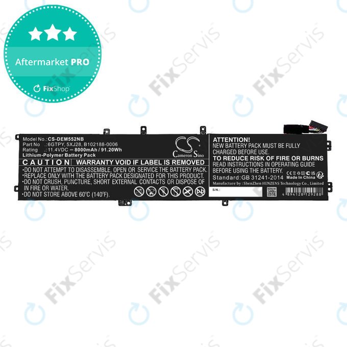 Batéria pre Dell XPS 15, Dell Precision 9560, 9570, 8000mAh, Li-Pol, 11.4V, 6GTPY, HQ